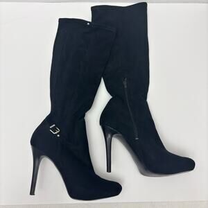 Guess Black Suede Knee High Stretchy Slouchy Stiletto Heel Boots Size 7.5